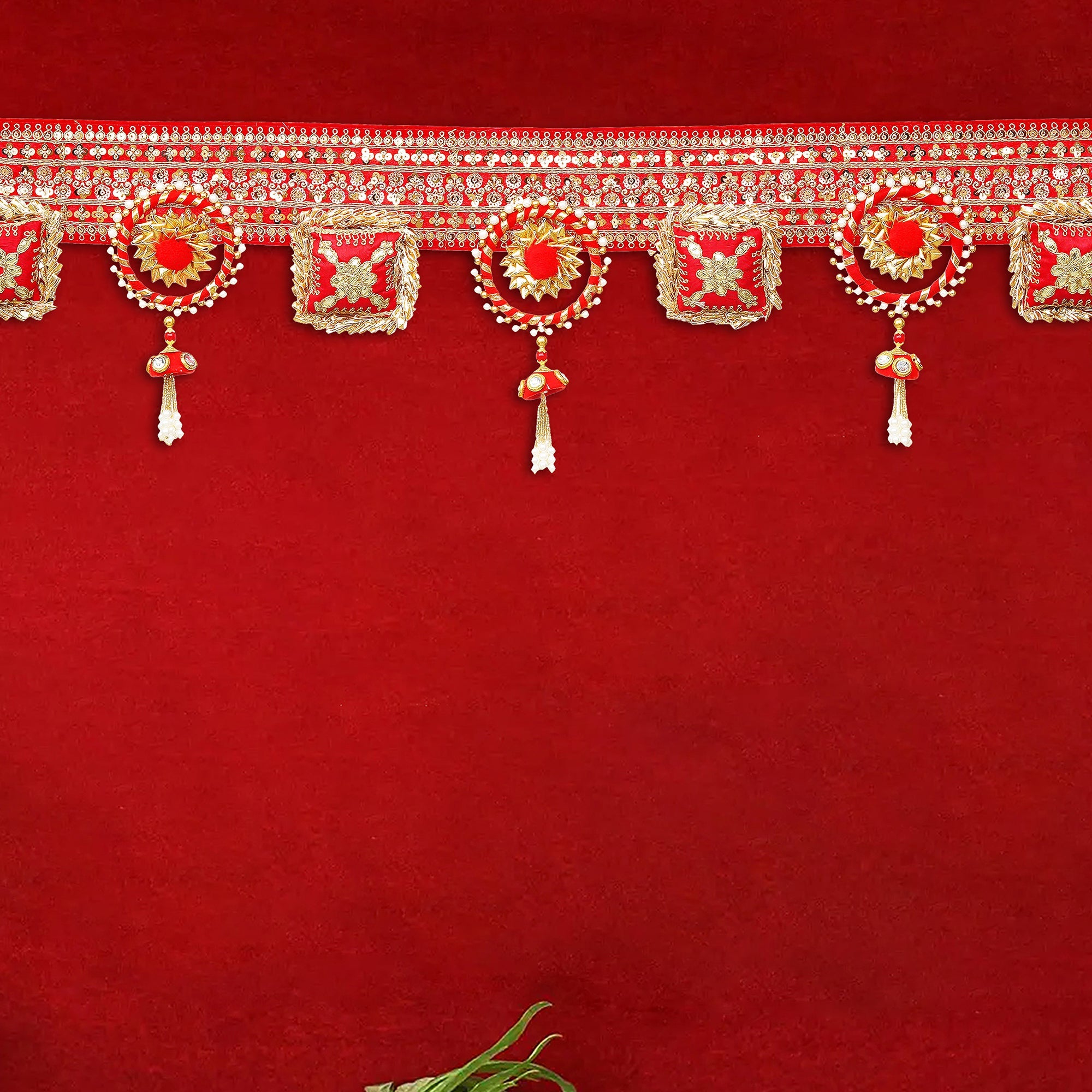 Toran de porte suspendu mural fait à la main Fleur Rouge Premium / Toran pour Décoration Murale Multicolore Décoration Diwali (42 pouces) Toran de porte