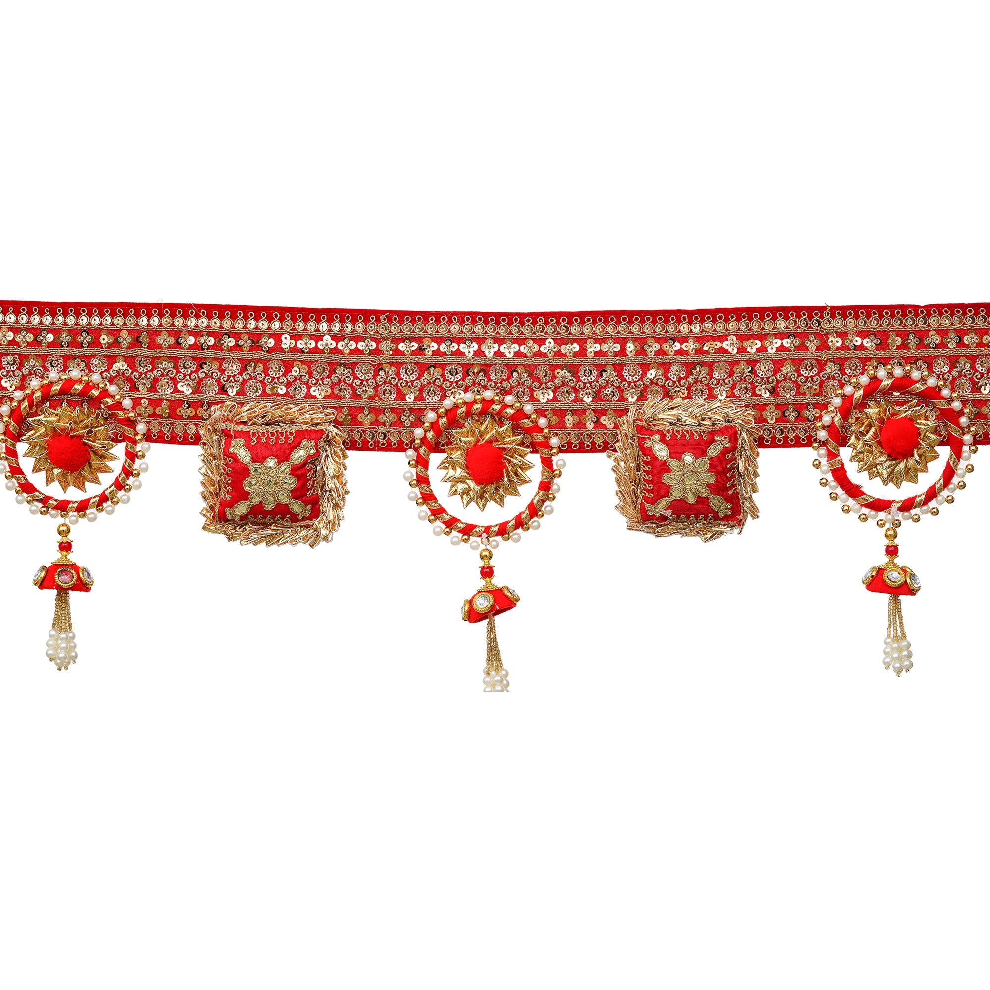Toran de porte suspendu mural fait à la main Fleur Rouge Premium / Toran pour Décoration Murale Multicolore Décoration Diwali (42 pouces) Toran de porte