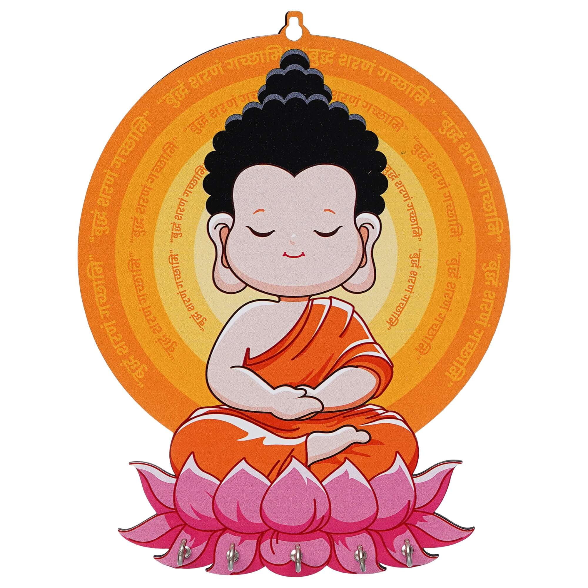 Porte-clés mural en bois imprimé premium Bouddha Gautam pour la décoration de la maison et du bureau - Objets de décoration murale, support mural pour clés (Multi, 25 cm)