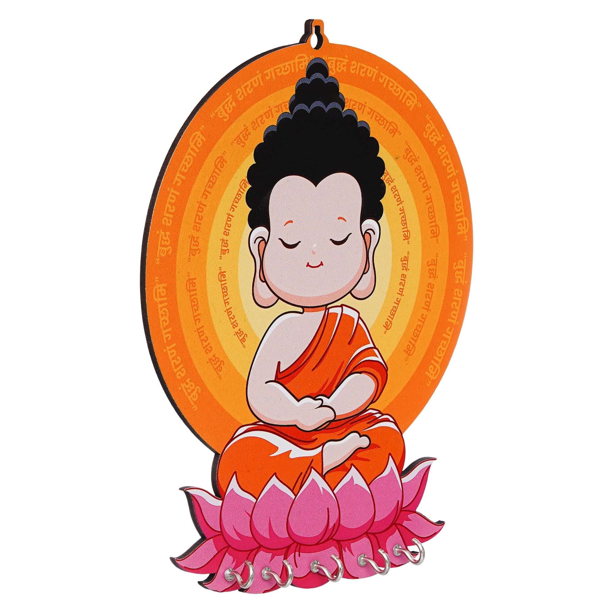 Porte-clés mural en bois imprimé premium Bouddha Gautam pour la décoration de la maison et du bureau - Objets de décoration murale, support mural pour clés (Multi, 25 cm)