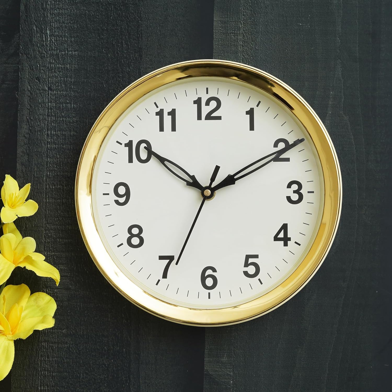 Horloge murale en plastique antique pour la décoration de la maison et du bureau/Horloges murales de bureau/Horloge murale pour le salon/Articles de décoration de Diwali (Silencieuse, 8 pouces (Doré)