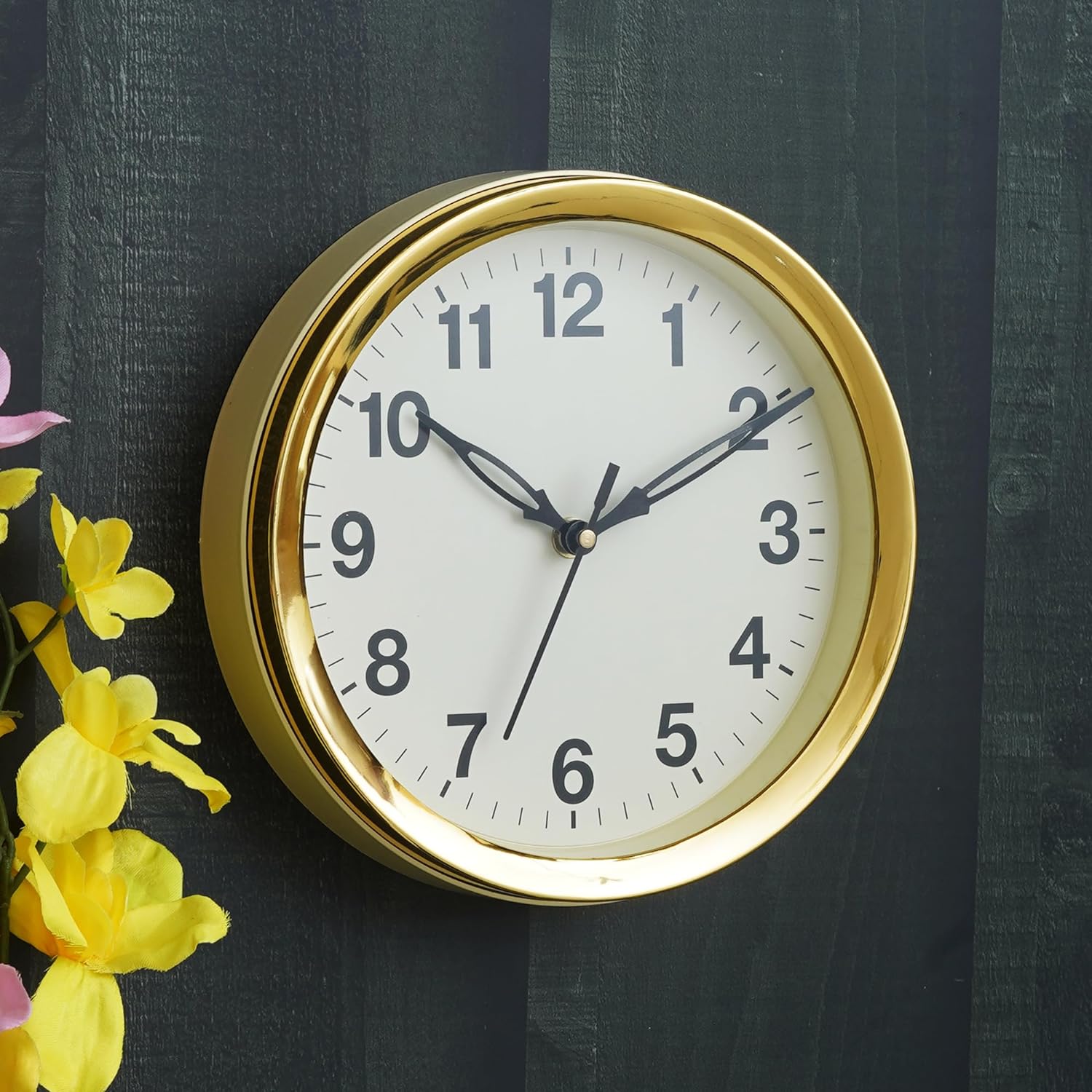 Horloge murale en plastique antique pour la décoration de la maison et du bureau/Horloges murales de bureau/Horloge murale pour le salon/Articles de décoration de Diwali (Silencieuse, 8 pouces (Doré)