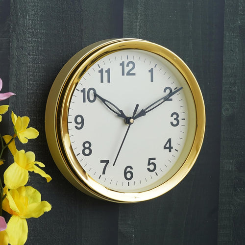 Horloge murale en plastique antique pour la décoration de la maison et du bureau/Horloges murales de bureau/Horloge murale pour le salon/Articles de décoration de Diwali (Silencieuse, 8 pouces (Doré)