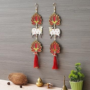 Décoration de porte et murale fleur de lotus pour Diwali | Décoration murale | Décoration de temple | Décoration de maison et de bureau (bois) 45 cm