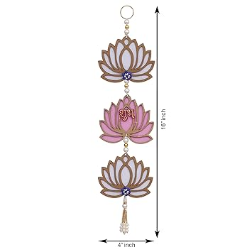 Fleur de lotus rose et blanche avec suspension murale pour la décoration de Diwali | Décoration murale | Décoration murale pour temple pour la maison et le bureau (bois) 40 cm